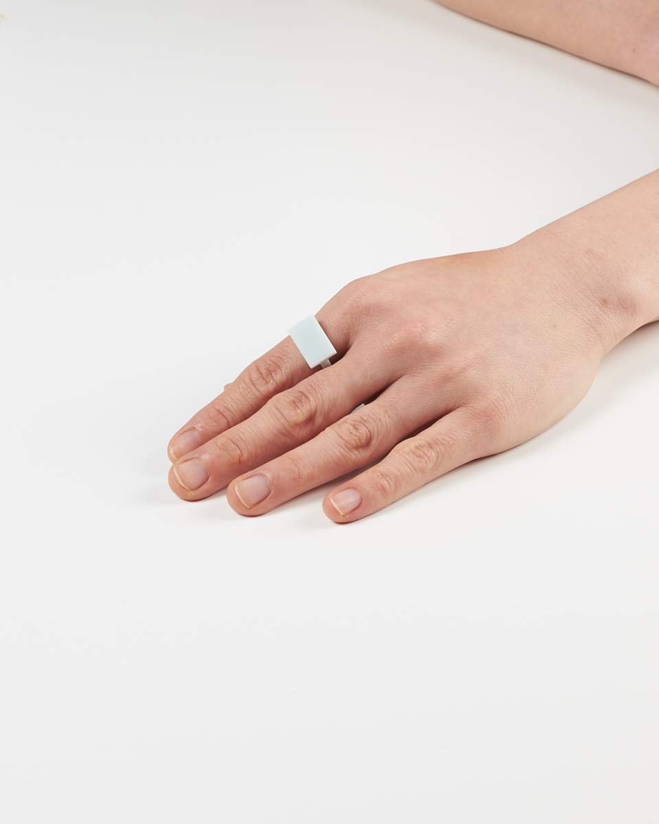 RAW ring | Corian | worn on hand, square-top design