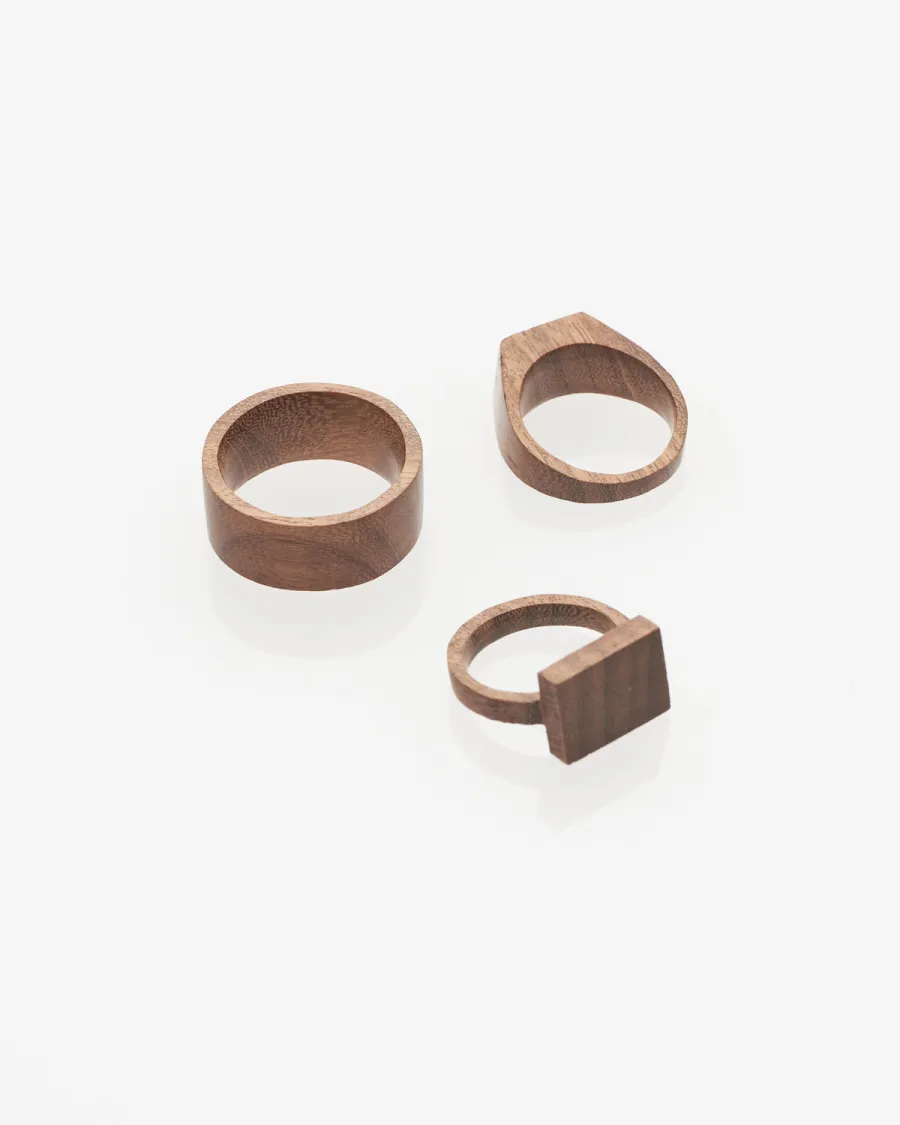 RAW リング｜マホガニー（木）｜角トップのリング3点（集合）
